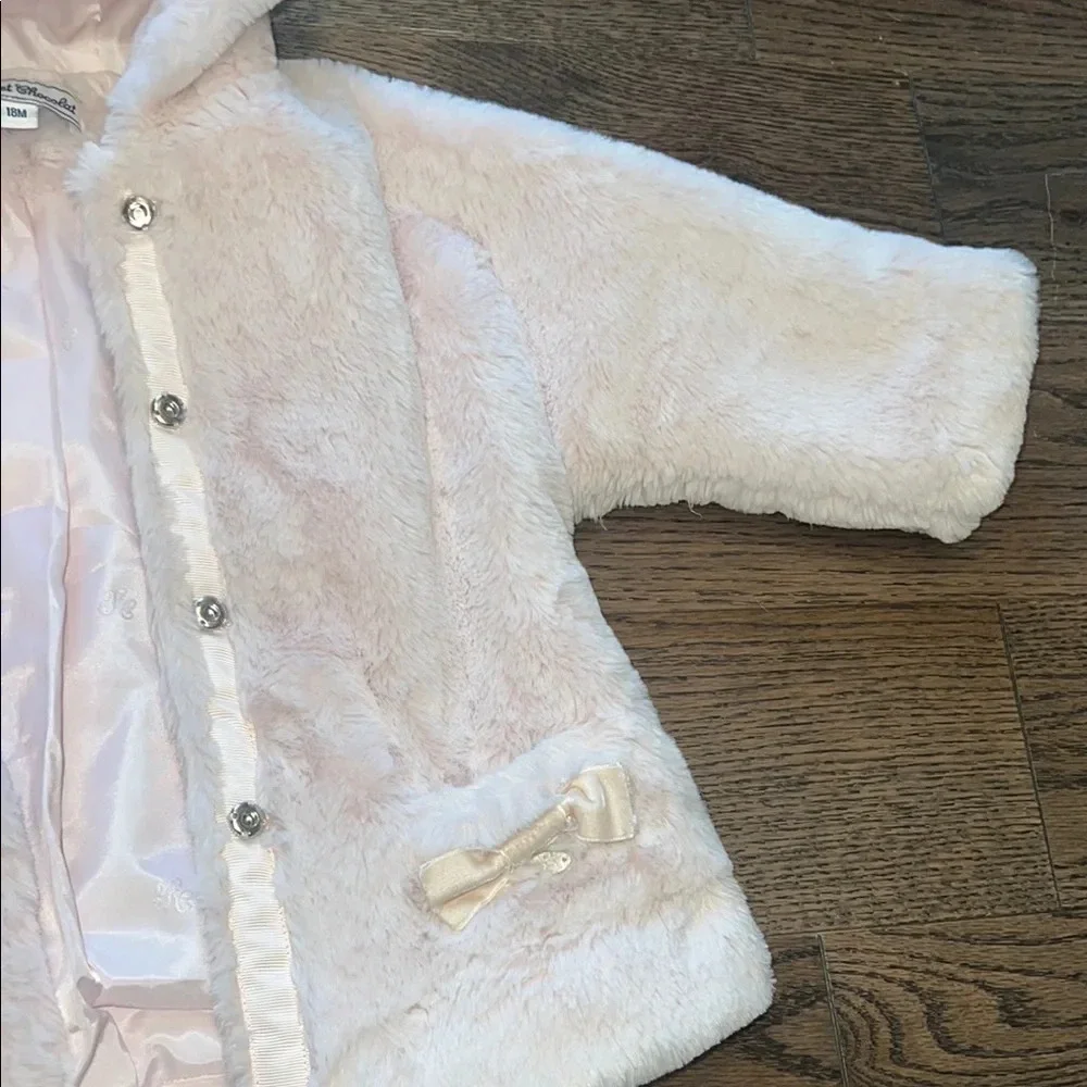 Tartine et Chocolat 18 months Baby Pink Faux Fur Hooded Coat EUC
